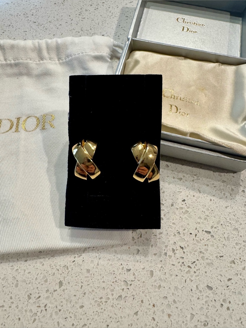 Dior Polished Gold Crossover Clip-On Earrings
